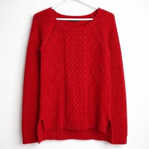Just In Time Pullover Sweater Colorful Red Cable Knit Casual Cozy Winter